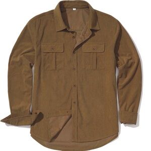 Men's Casual Fall Corduroy Lightweight Long Sleeve Pocket Button Down Sz XXL